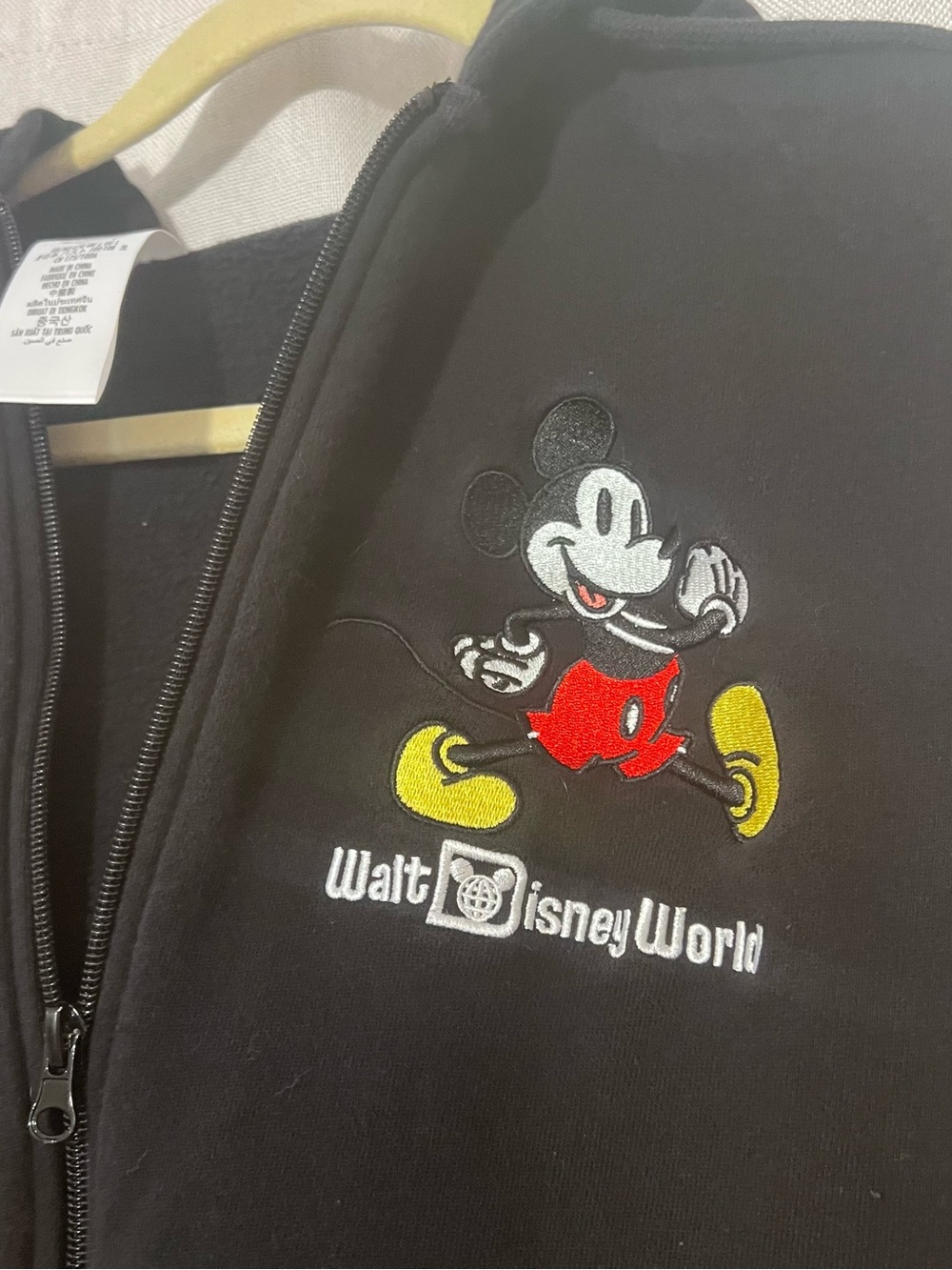 Disney Black Jacket with Embroidered Mickey and Red, Yellow Accents